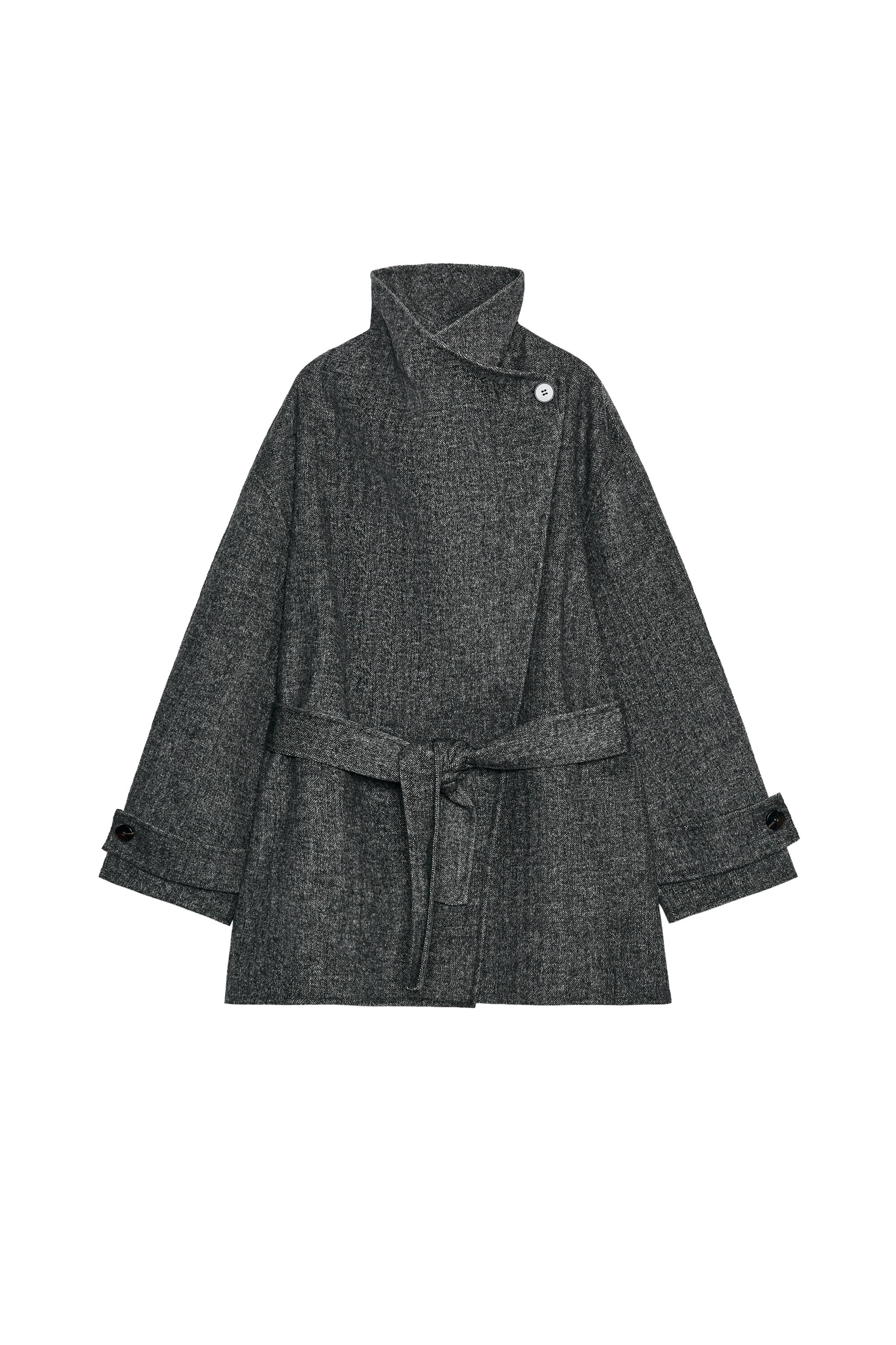 ウール混紡ベルト付きダブルブレストコート - ミンク | ZARA Japan / 日本