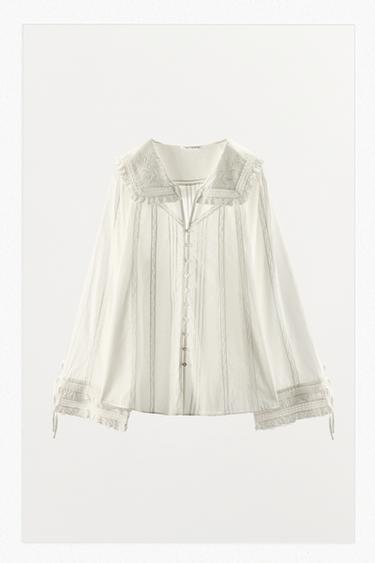 BLUSA, %100 KOTOIA, BRODATU DENTELADUNA - Zuri hautsia, Zara-rena