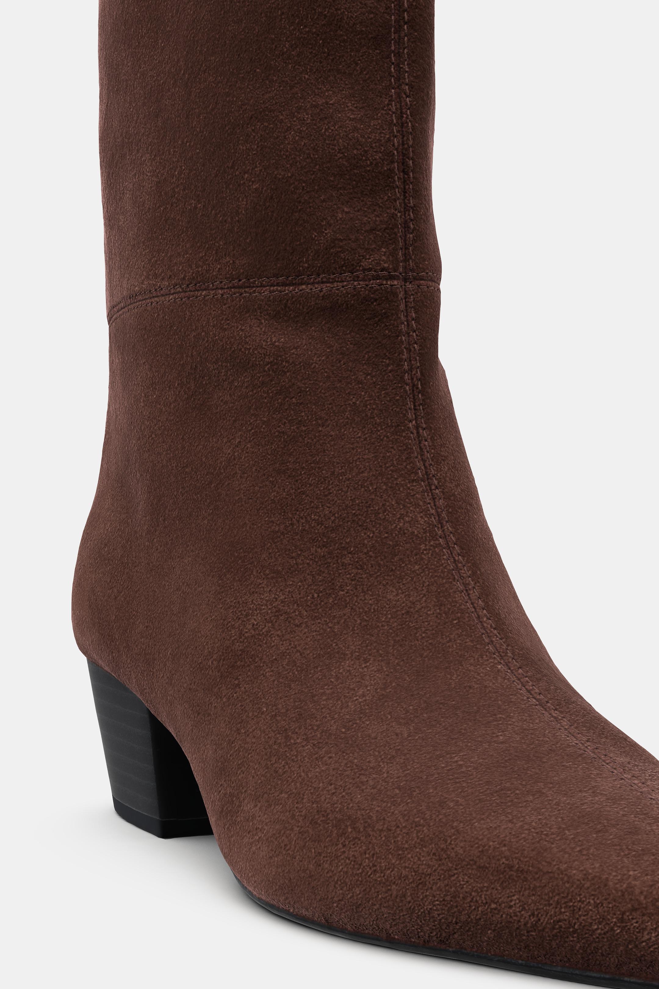 Zara SPLIT SUEDE COWBOY BOOTS - Brown