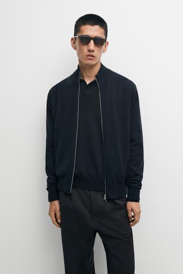 Zara 100% cashmere zip-up knit cardigan - Navy blue