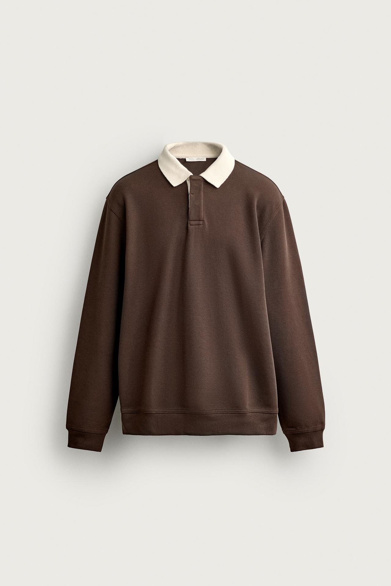 RELAXED FIT STRIPED PIQUÉ POLO SHIRT — Brown