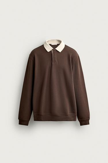 قميص بولو بيكيه بقصة مريحة - بني الخاص بـ Zara