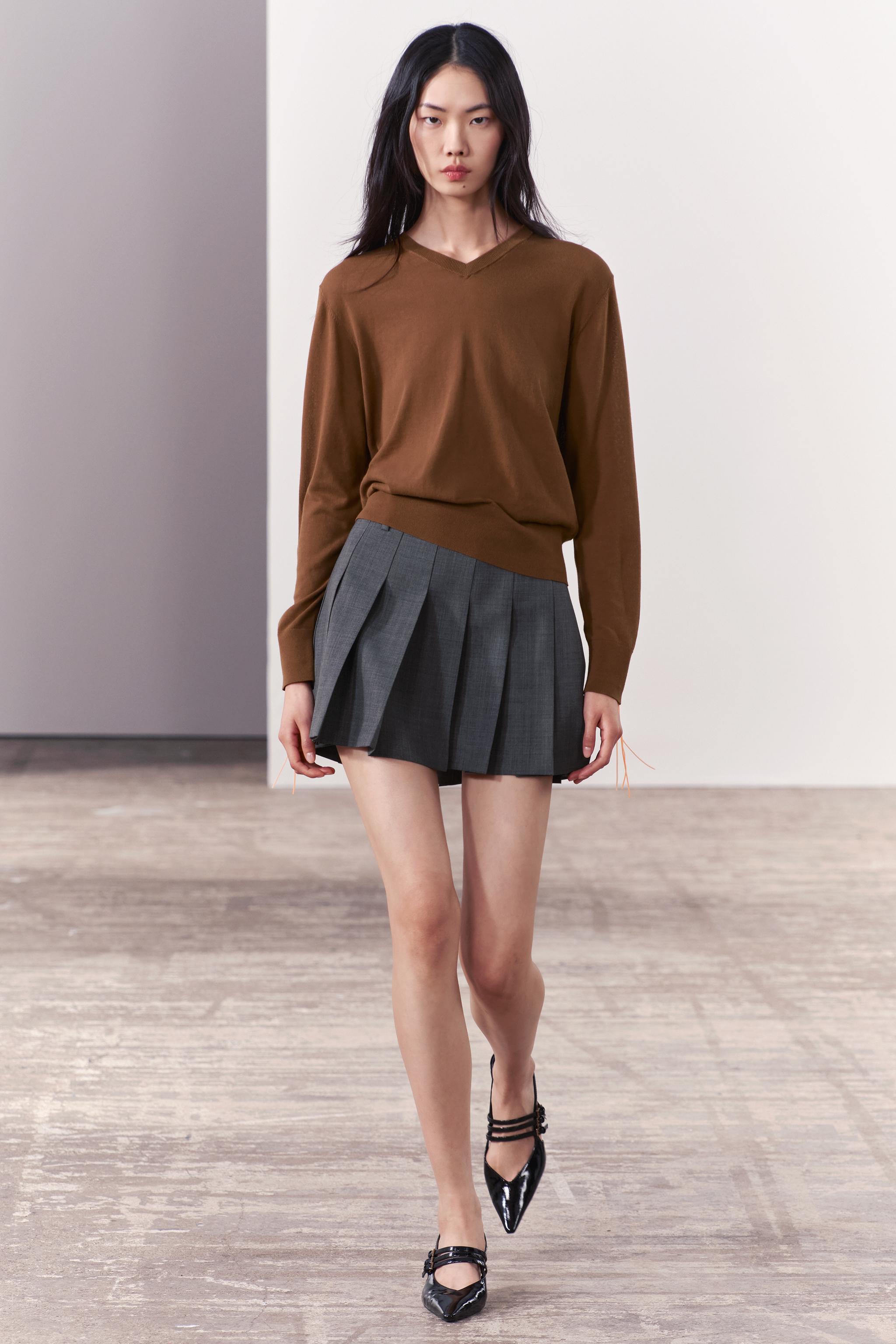 ZW COLLECTION BOX PLEAT WOOL BLEND MINI SKIRT - Gray | ZARA Canada