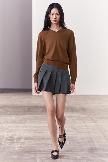 МИНИ-ЮБКА ИЗ СМЕСОВОЙ ШЕРСТИ СО СКЛАДКАМИ — ZW COLLECTION — СЕРЫЙ от Zara — изображение 0