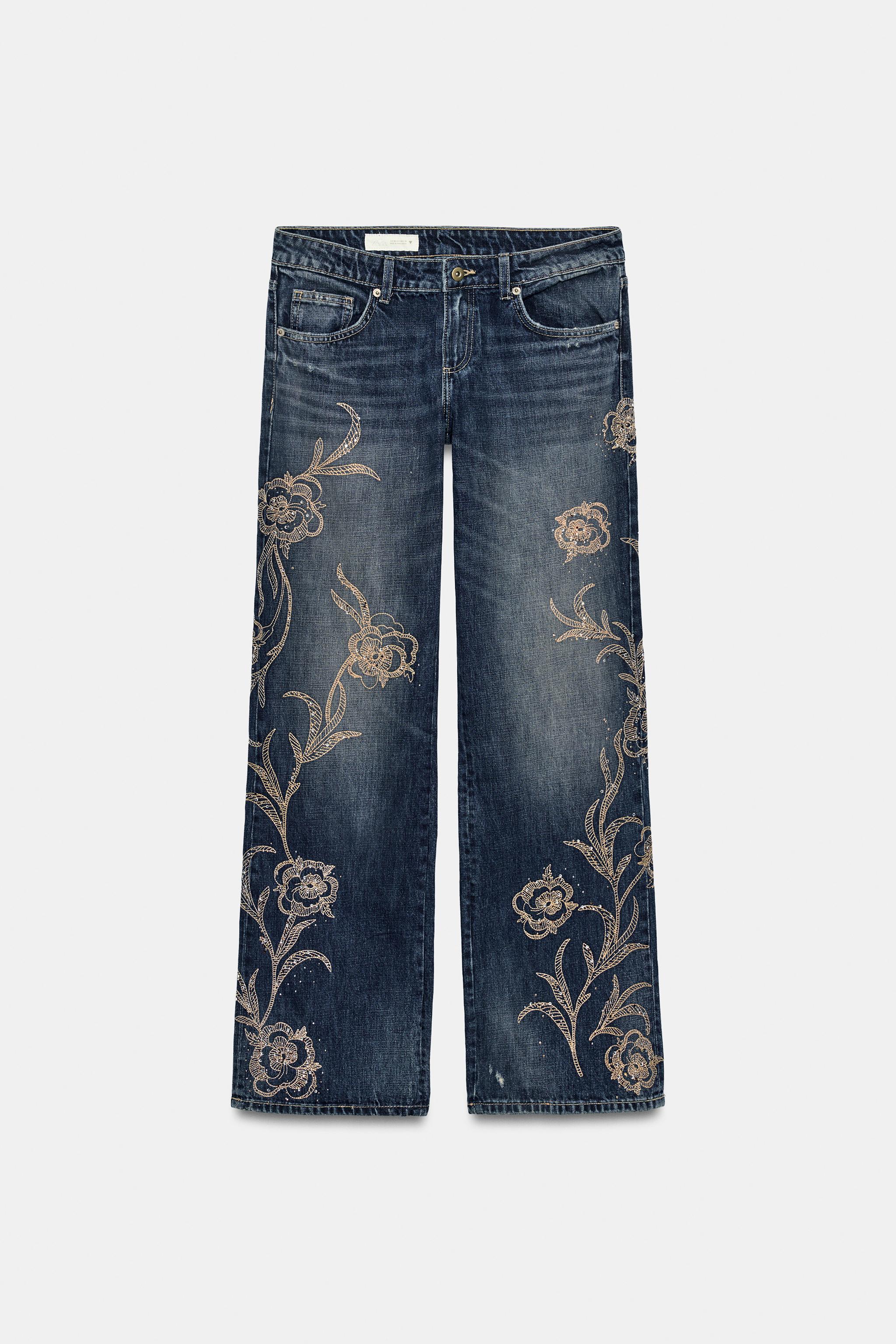 JEANS TRF WIDE LEG TAILLE BASSE À BRODERIES BRILLANT