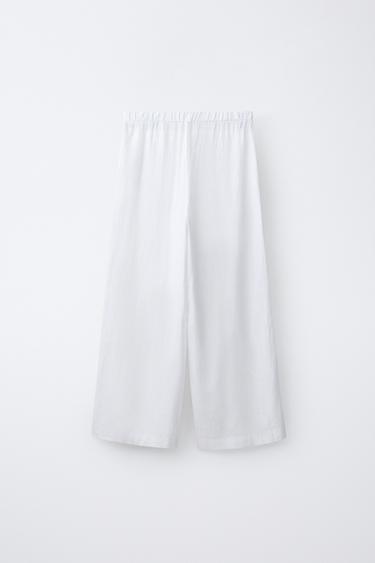 LINEN BLEND STRAIGHT TROUSERS - Oyster-white by Zara - Image 1
