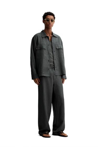 PANTALLONA RELAXED FIT 100% KANAP - Gri e errët nga Zara