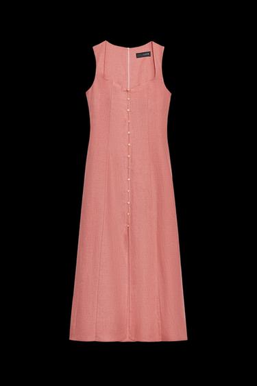 Zara LINEN MIDI DRESS - MARSALA - Image 0
