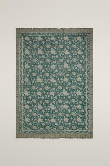 FLORAL COTTON THROW - تركوازي الخاص بـ Zara - صورة 0