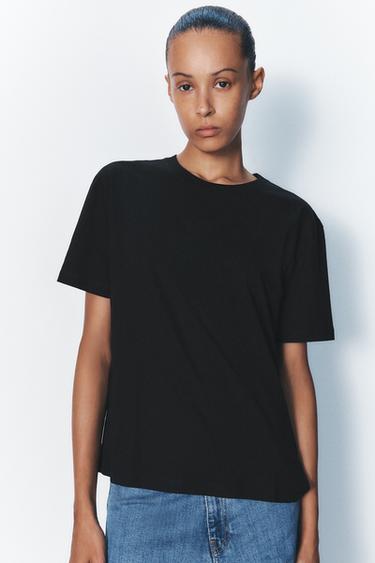 CAMISETA BÁSICA DE ALGODÃO - Preto da Zara