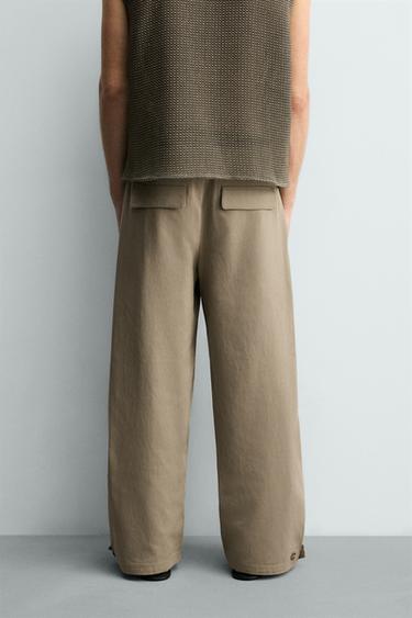 PANTALON COUPE DÉCONTRACTÉE À BAS AJUSTABLE - Marron clair de Zara - Image 2