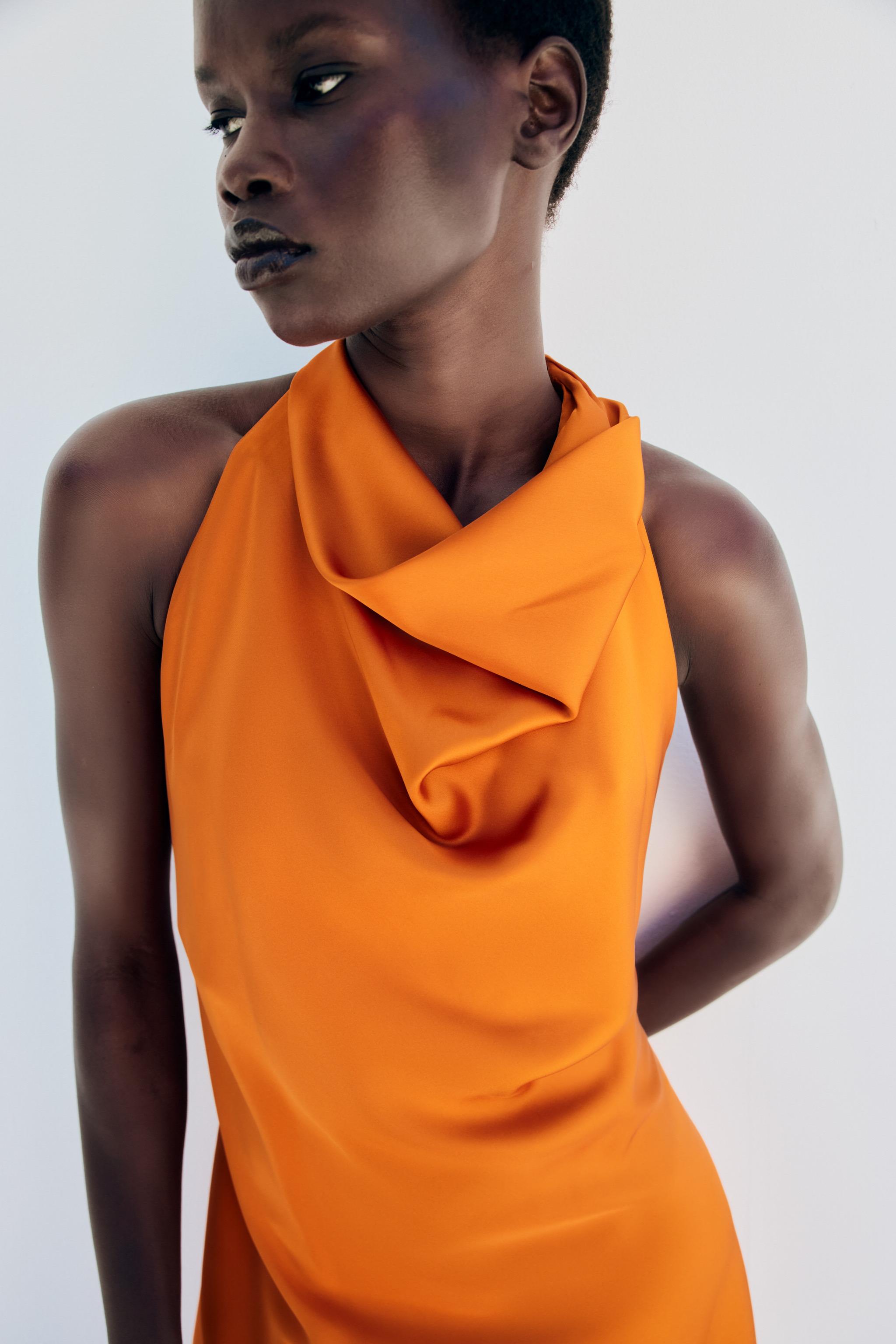 SATIN MINI DRESS — Orange