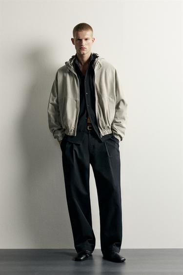 CAZADORA PIEL ANTE CAPUCHA - Gris topo de Zara - Imagen 0