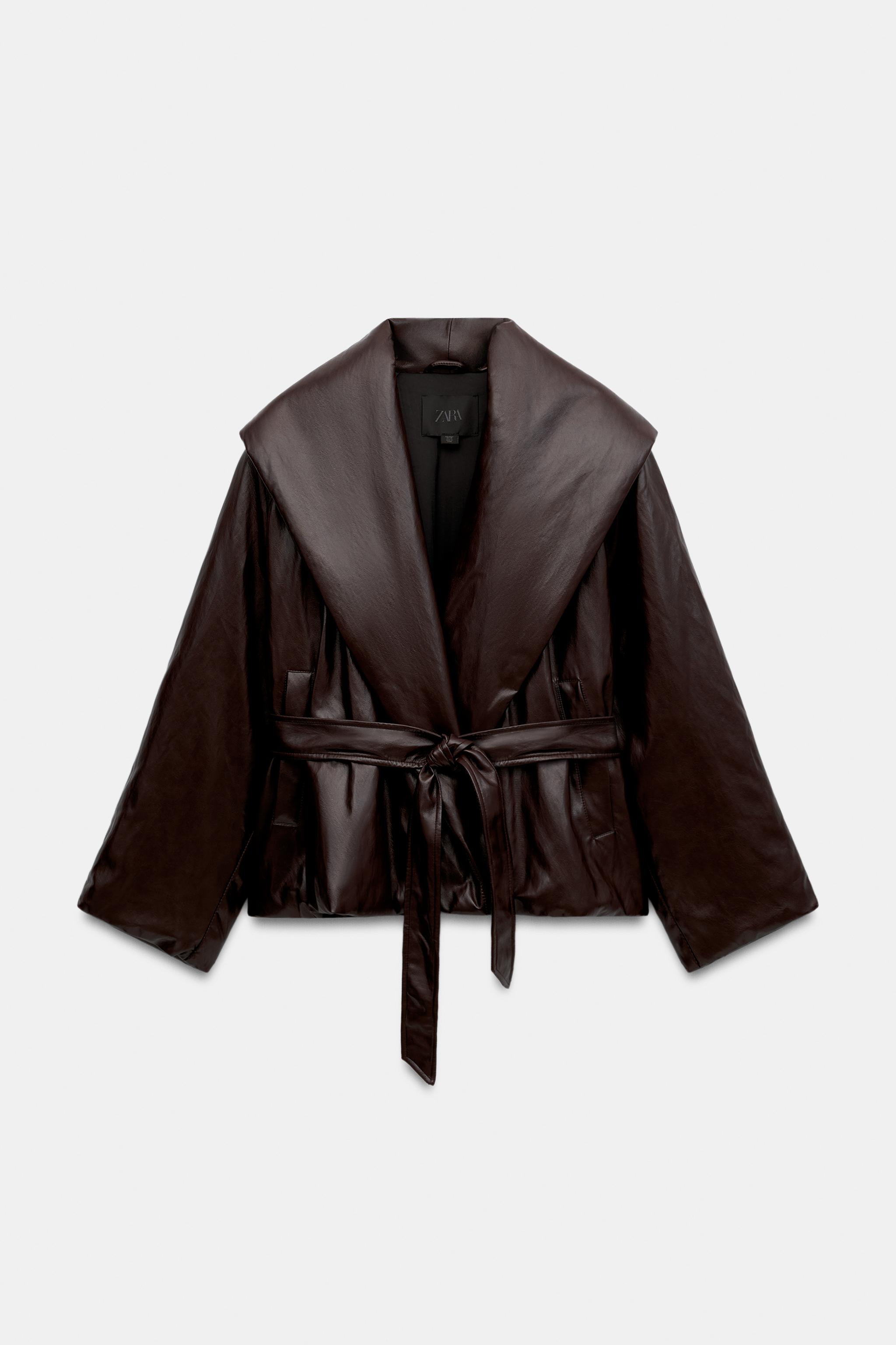 ZW COLLECTION LEATHER EFFECT PUFFER JACKET - Dark burgundy | ZARA