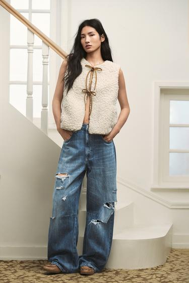 Zara TRF BAGGY 燈籠中腰牛仔褲 - 靛青色
