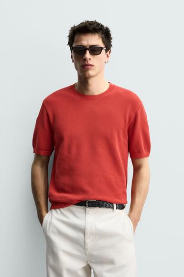 RELAXED FIT KNIT T-SHIRT - Red by Zara