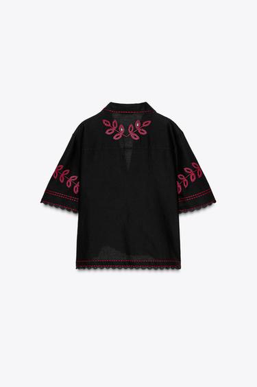 ZW COLLECTION EMBROIDERED SHIRT - Black by Zara - Image 7