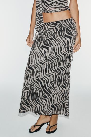 ANIMAL PRINT TIE-DETAIL MIDI SKIRT - Zebra by Zara