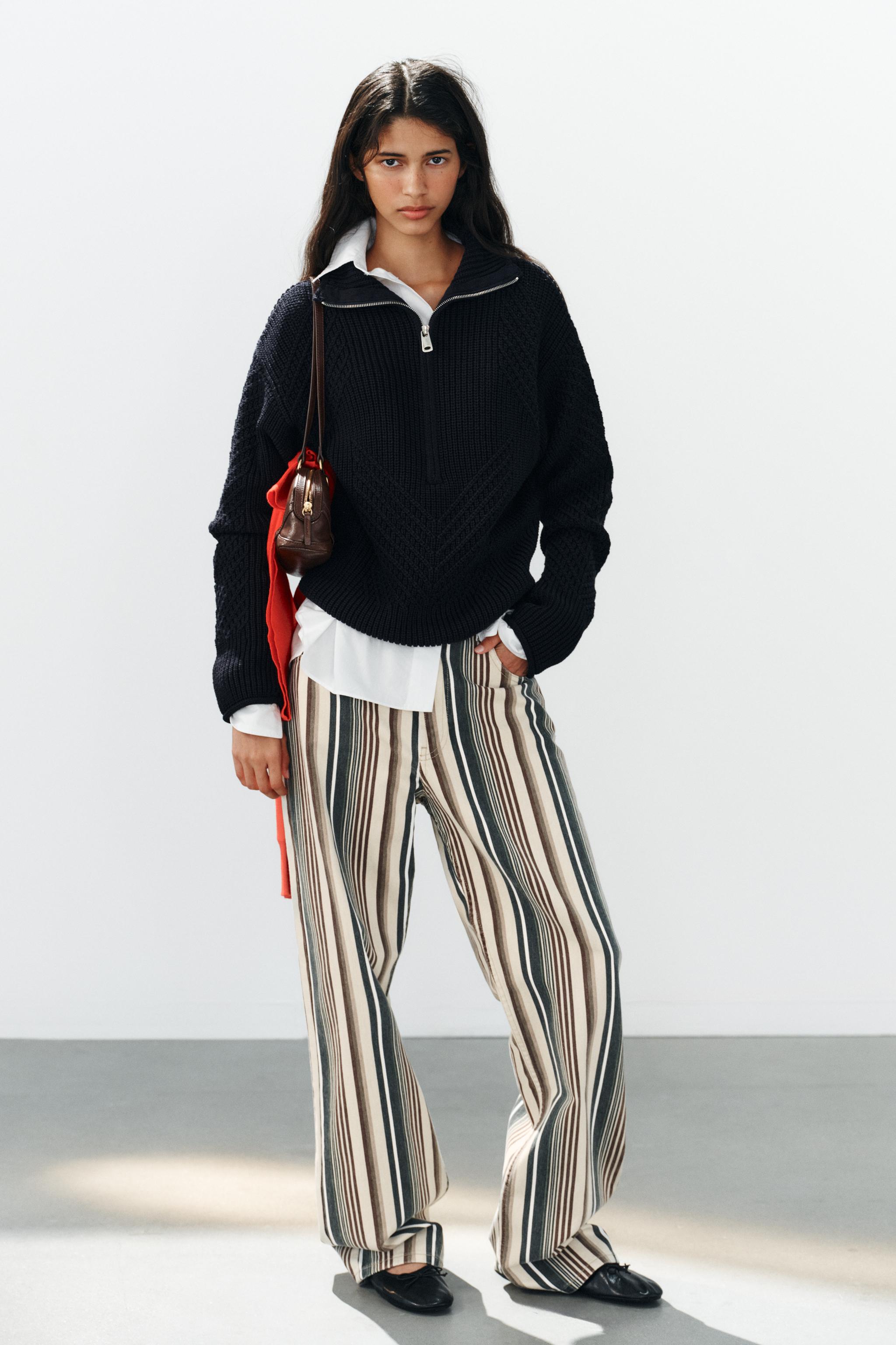 Zara TRF BOYFRIEND ORTA BEL ÇİZGİLİ JEAN