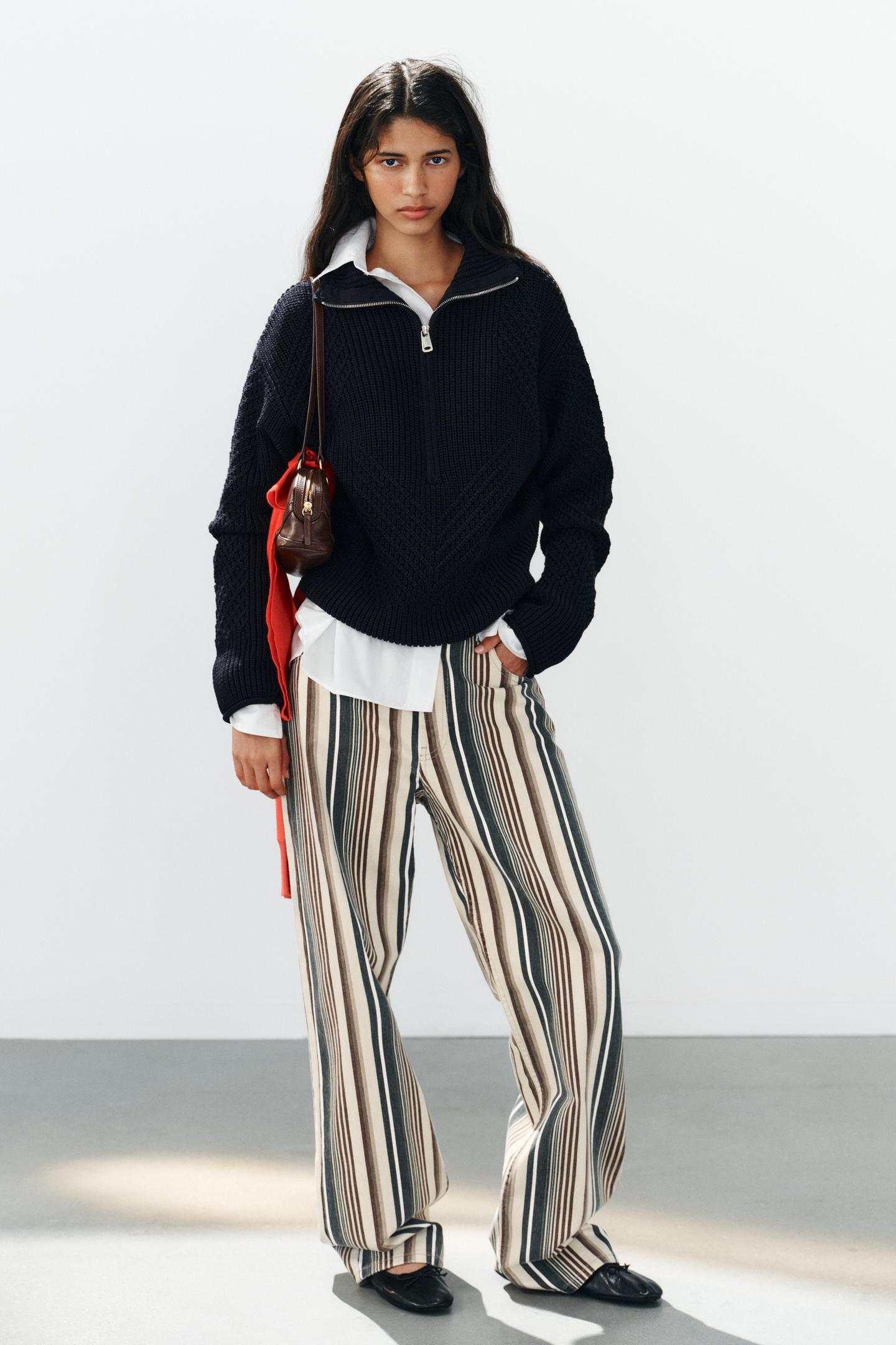 Женские джинсы Zara Trf Mid-Rise Striped Boyfriend, цвет: Полосатый