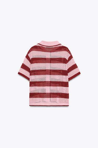 KNITTED POLO CARDIGAN - Pink by Zara - Image 1