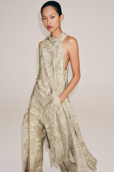 Zara ZW COLLECTION ASYMMETRIC JACQUARD TOP - Beige