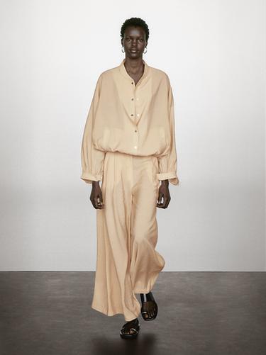 Zara Loose-fitting bomber jacket with drawstring detail - Beige