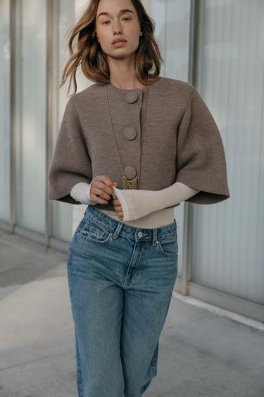 SHORT KNIT CARDIGAN - Brown / Taupe by Zara