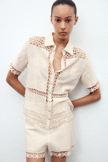 ZW COLLECTION COMBINED CROCHET BLOUSE - Ecru by Zara