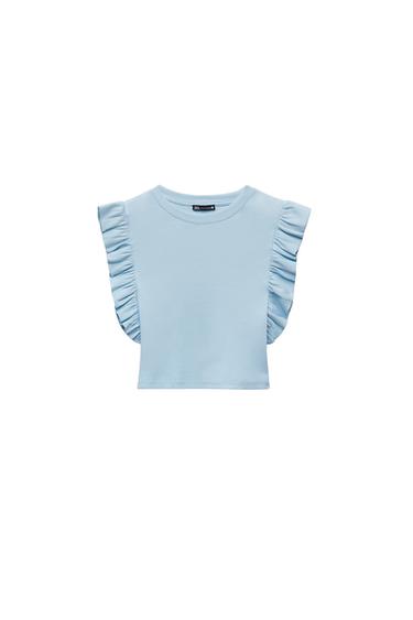 RIBBED T-SHIRT WITH RUFFLE TRIM