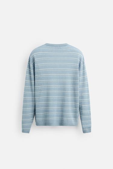 100% LINEN STRIPED SWEATER - Sky blue by Zara - Image 7