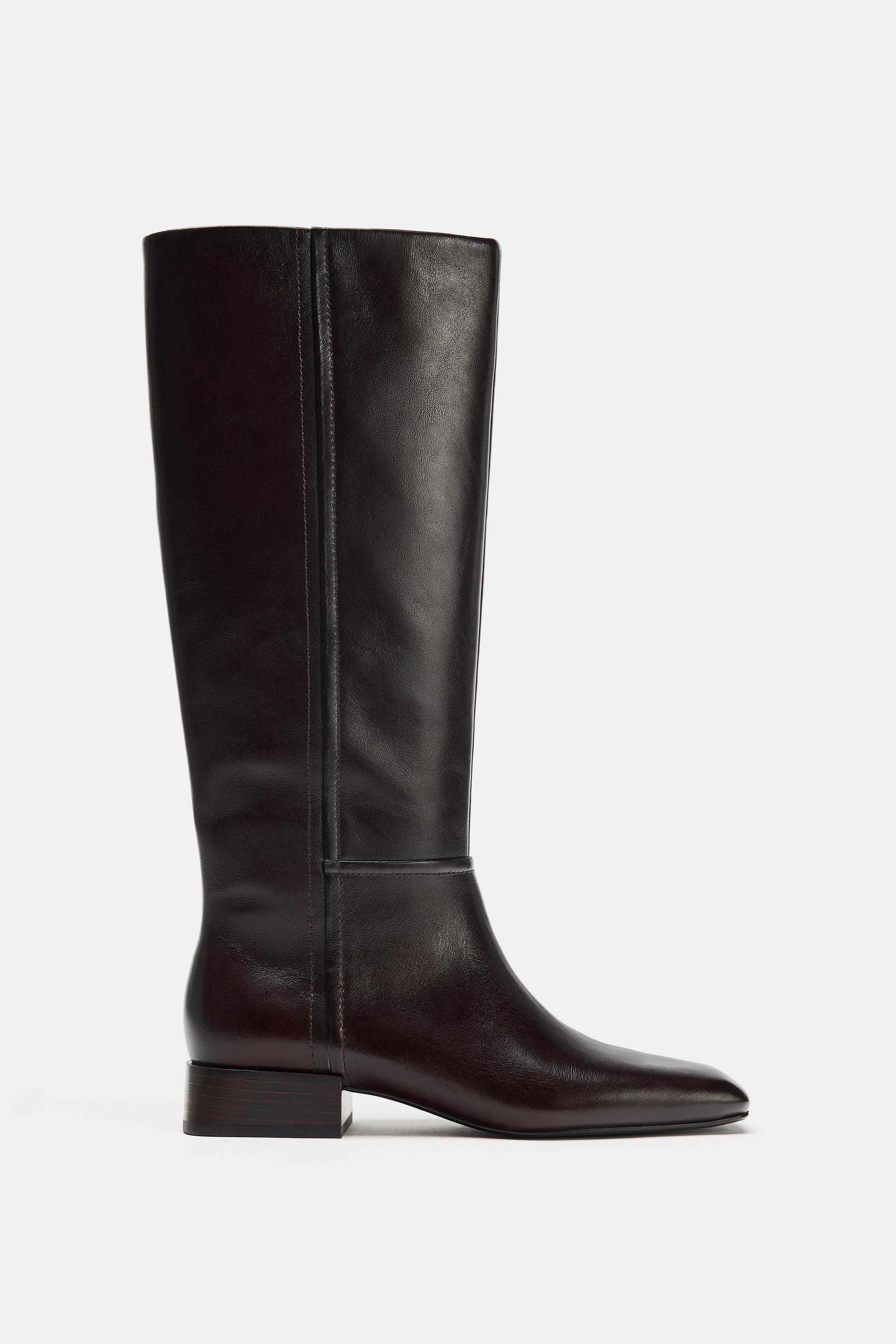 Женские ботинки Zara LIMITED EDITION LEATHER SQUARE TOE BOOTS — фото 4