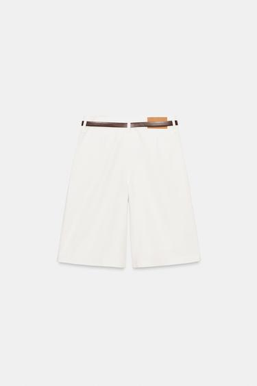 BERMUDA À PLIS ET CEINTURE - Écru de Zara - Image 6