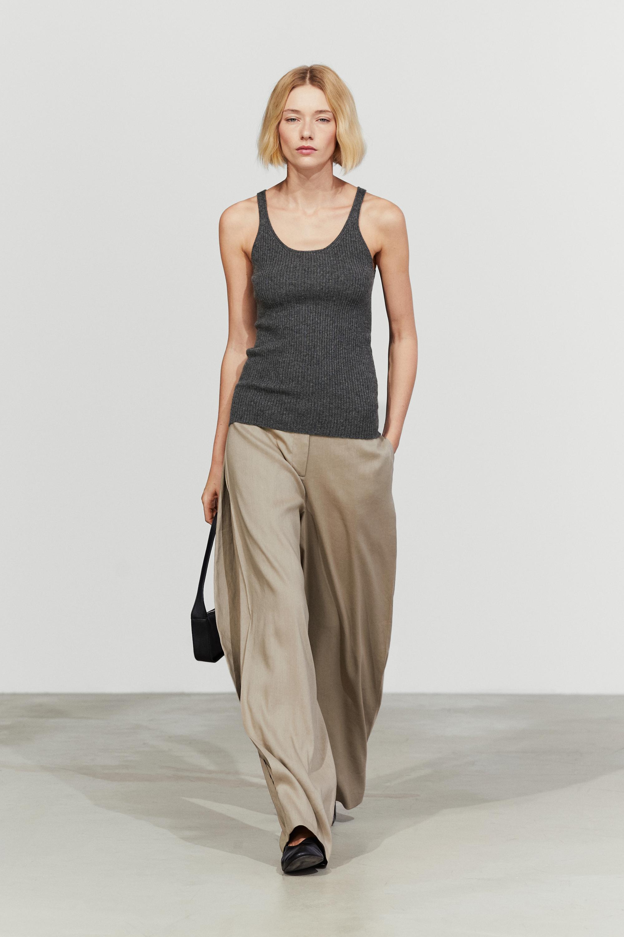 100% cashmere ribbed knit top — Anthracite grey
