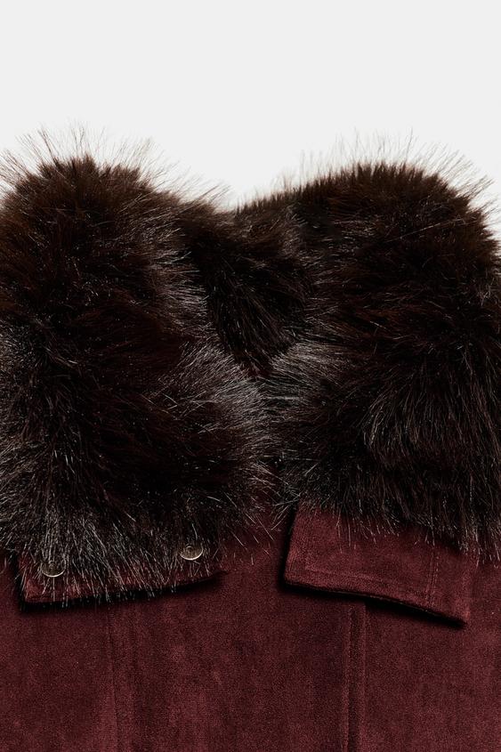 BLOUSON CEINTURE COL EFFET FOURRURE - Aubergine de Zara - Image 8