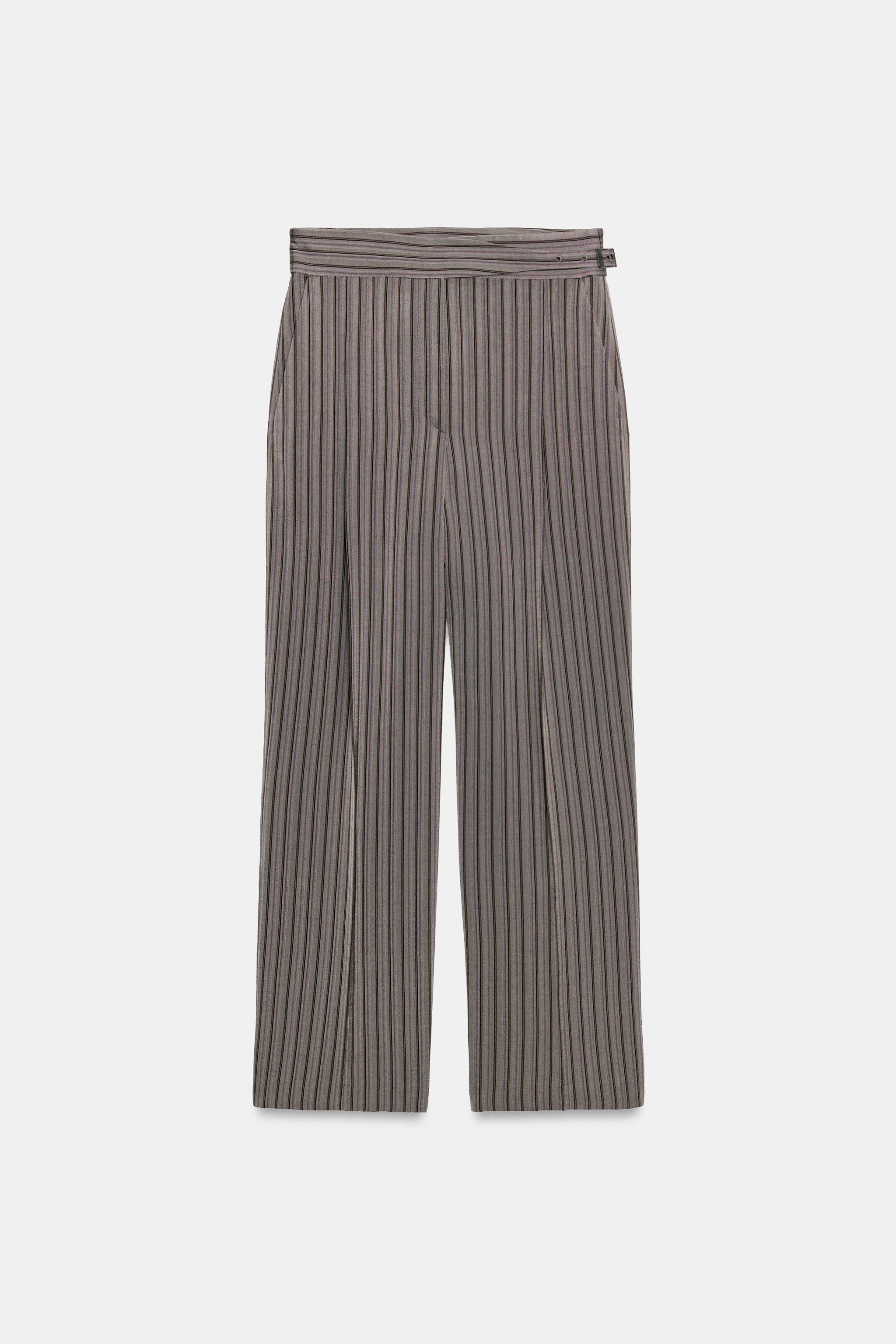 ZW COLLECTION STRIPED DARTED PANTS — Gray marl