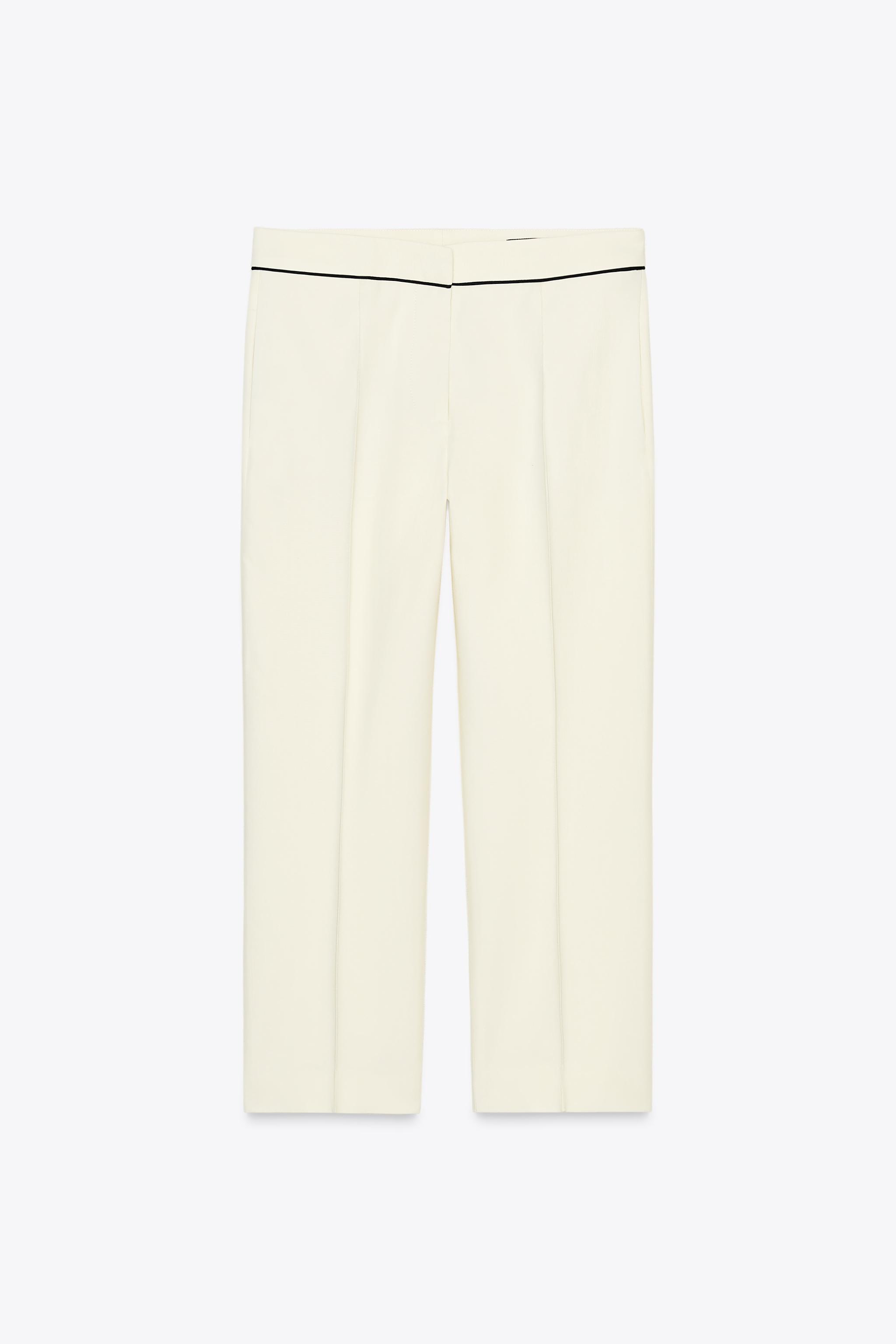 パンツ SEMI COUTURE Women Straight Pants Y5SO13A230 White ZW COLLECTION PANTS WITH CONTRAST PIPING - Ecru | ZARA