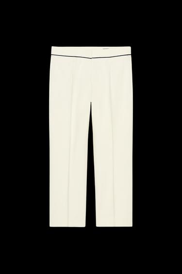 Zara ZW COLLECTION PANTS WITH CONTRAST PIPING - Ecru - Image 0