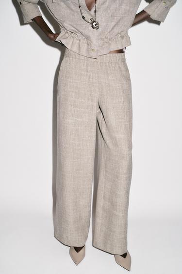 FLECKED WIDE-LEG TROUSERS - Sand / Marl by Zara