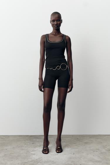 ТОП С ЛЕНТИ И МЕТАЛИЗИРАНА НИШКА - Черен от Zara