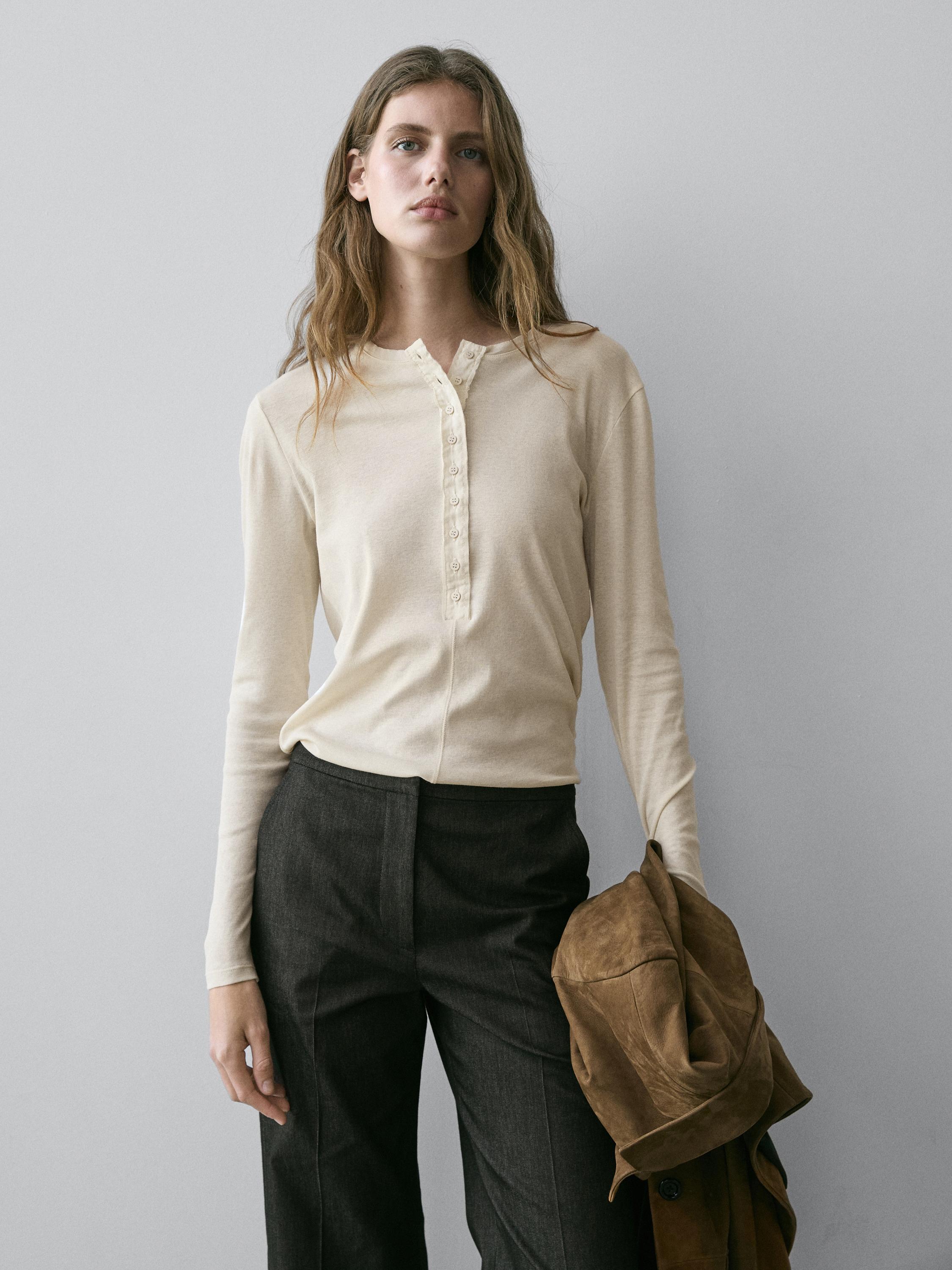 Button-up cotton T-shirt