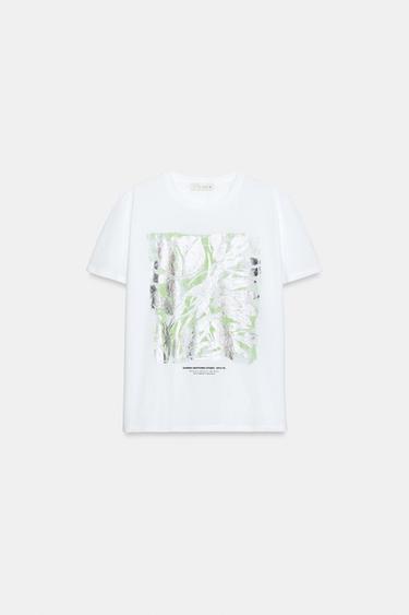 CAMISETA METALIZADA MANGA CORTA - Plata de Zara