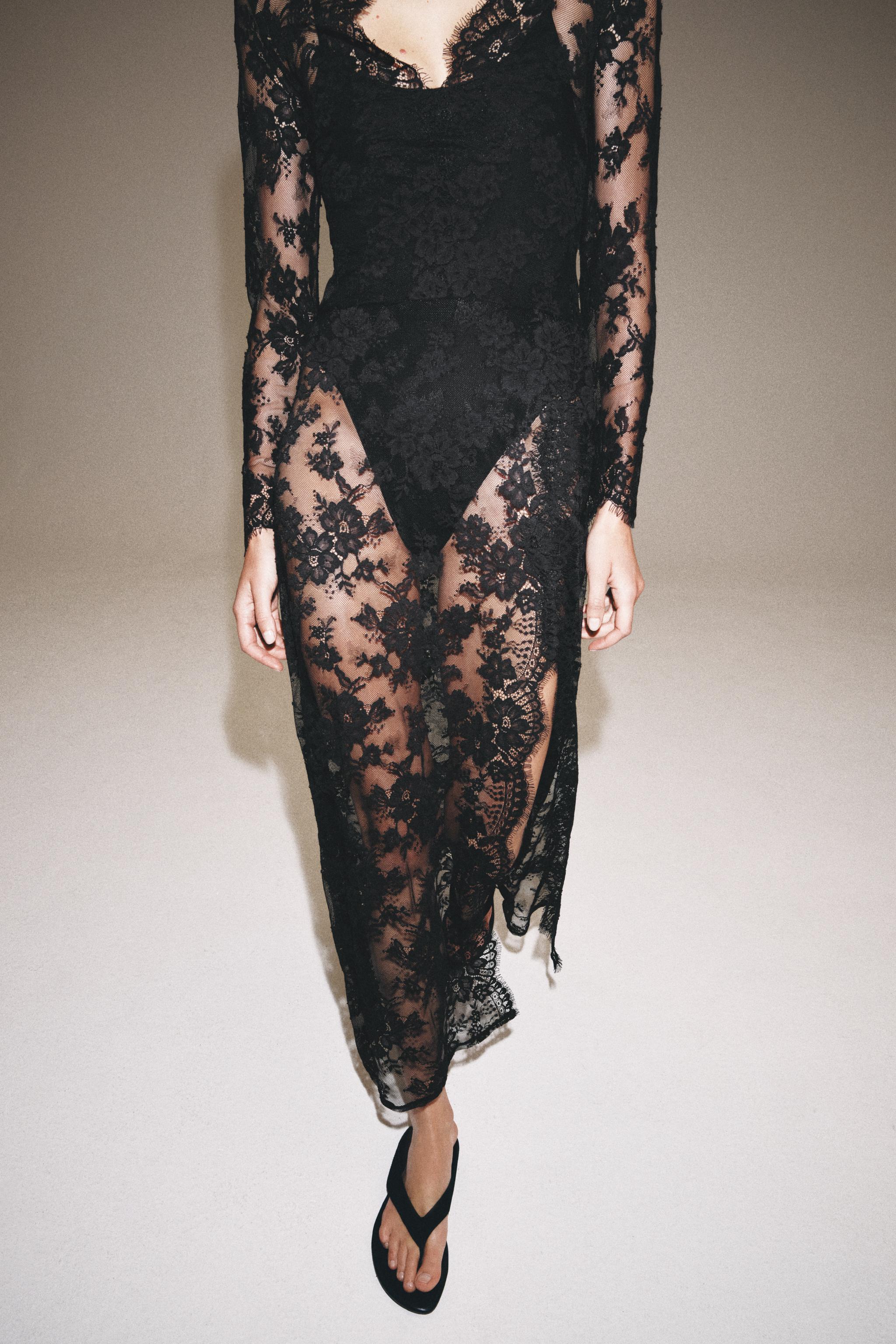 ZW COLLECTION LONG LACE DRESS - Black / White | ZARA United States