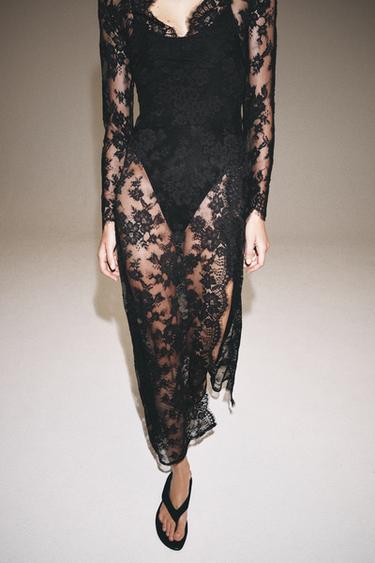 ZW COLLECTION LONG LACE DRESS - Black / White by Zara - Image 4