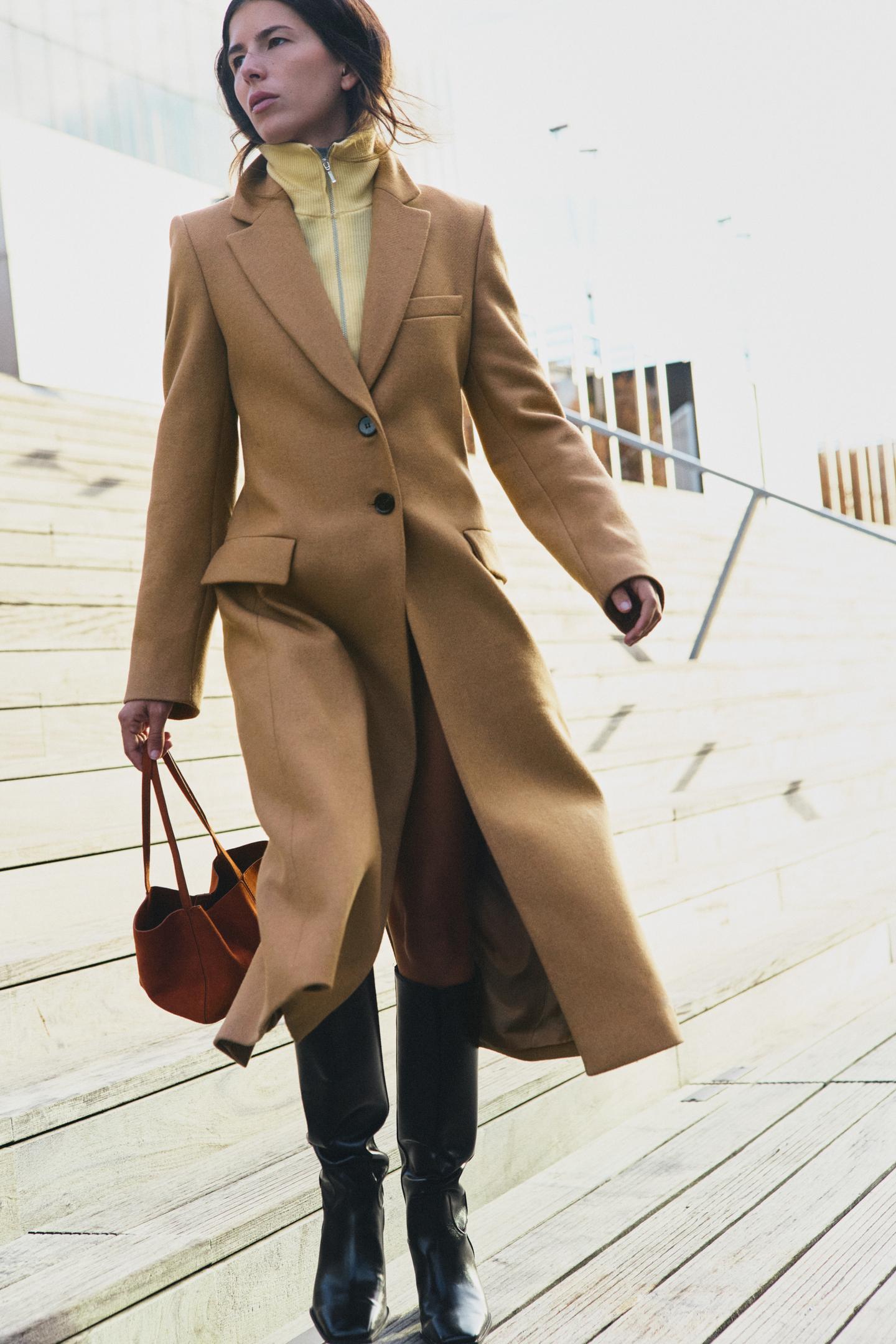 Женское пальто Zara Tailored Long Wool, цвет: Серо-коричневый коричневый