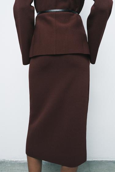 PLAIN KNIT PENCIL SKIRT - Brown by Zara - Image 2