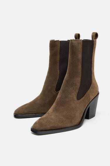 STIEFELETTE MIT ABSATZ AUS VELOURSLEDER - Braun von Zara