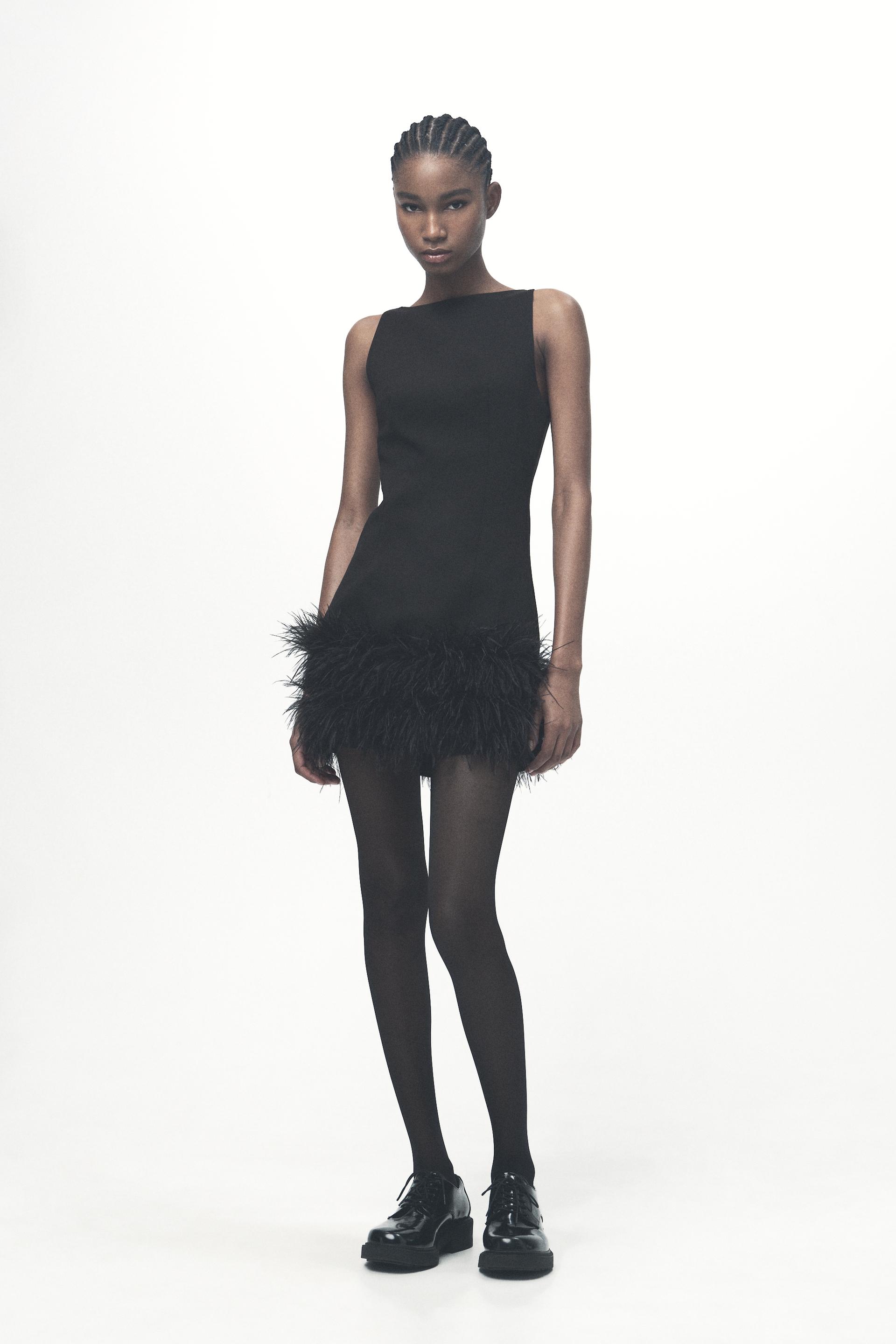 STRETCHY FEATHER DRESS - Black | ZARA United States