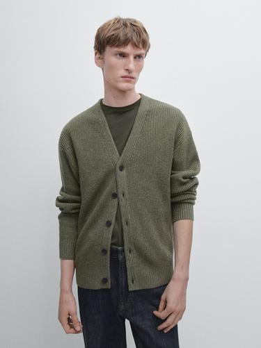 Zara Wool blend V-neck knit cardigan - Green marl