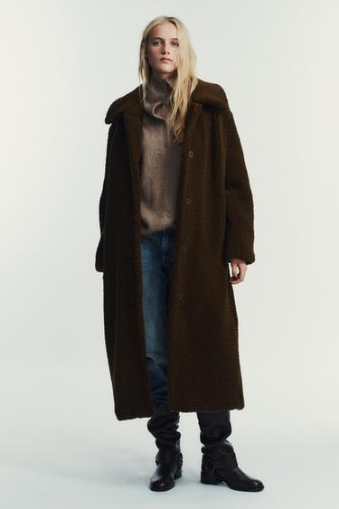 FAUX SHEARLING COAT - Dark brown by Zara